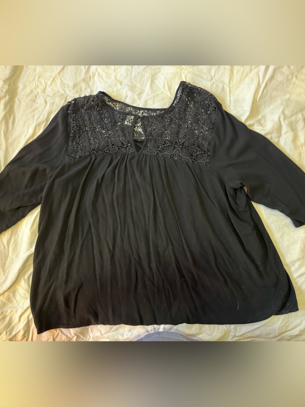 Old Navy XXL Black Lace Yoke Long Sleeve Blouse Top - Picture 4 of 6